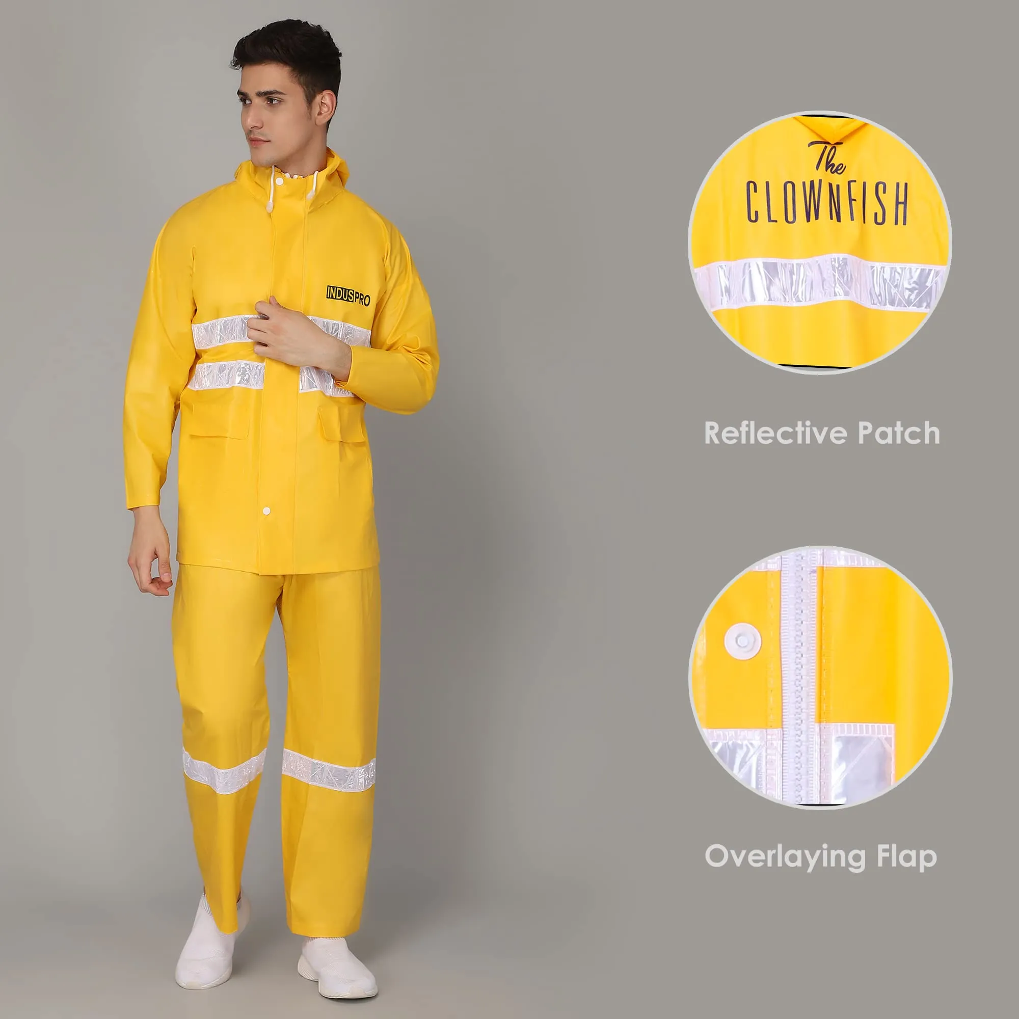 THE CLOWNFISH Rain Coat for Men Waterproof for Bike with Hood Raincoat for Men. Set of Top and Bottom Packed in a Storage Bag Indus Pro Series (Yellow, XXX-Large)