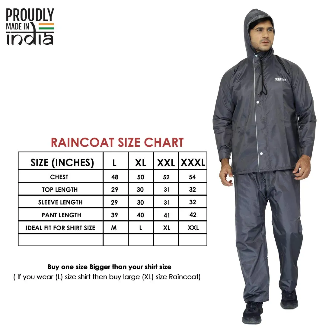 THE CLOWNFISH Rain Coat for Men Waterproof Raincoat with Pants Polyester Reversible Double Layer Rain Coat For Men Bike Rain Suit Rain Jacket Suit Inner Mobile Pocket with Storage Bag (Grey XXXL)