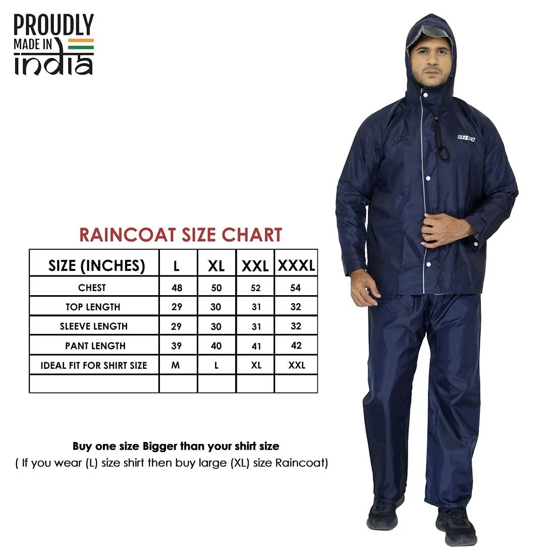 THE CLOWNFISH Rain Coat Waterproof Raincoat With Pants Polyester Reversible Double Layer Rain Coat For Men Bike Rain Suit Standard Length Rain Jacket Suit Inner Mobile Pocket With Storage Bag(Blue L)