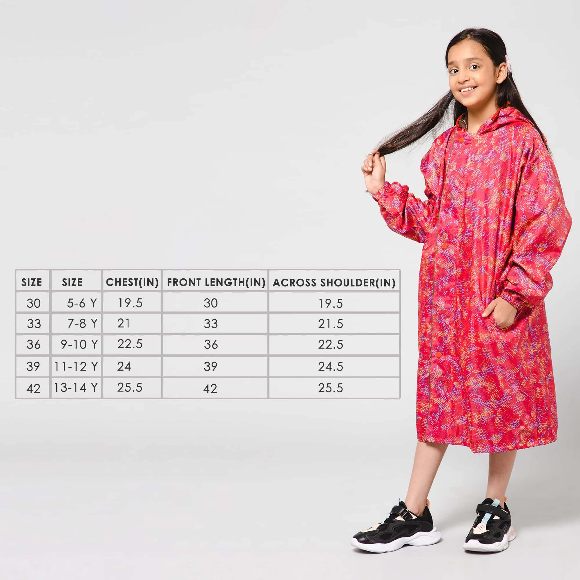 THE CLOWNFISH Splash Squad Series Kids Raincoat Waterproof Polyester Double Coating Reversible Longcoat with Hood and Reflector Logo at Back. Printed Plastic Pouch. Kid Age-7-8 years (Rose Red)