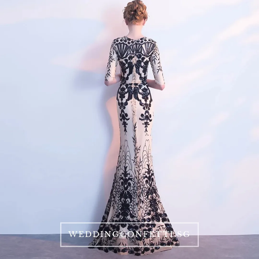 The Jhoviani Champagne/Black Long Sleeves Gown