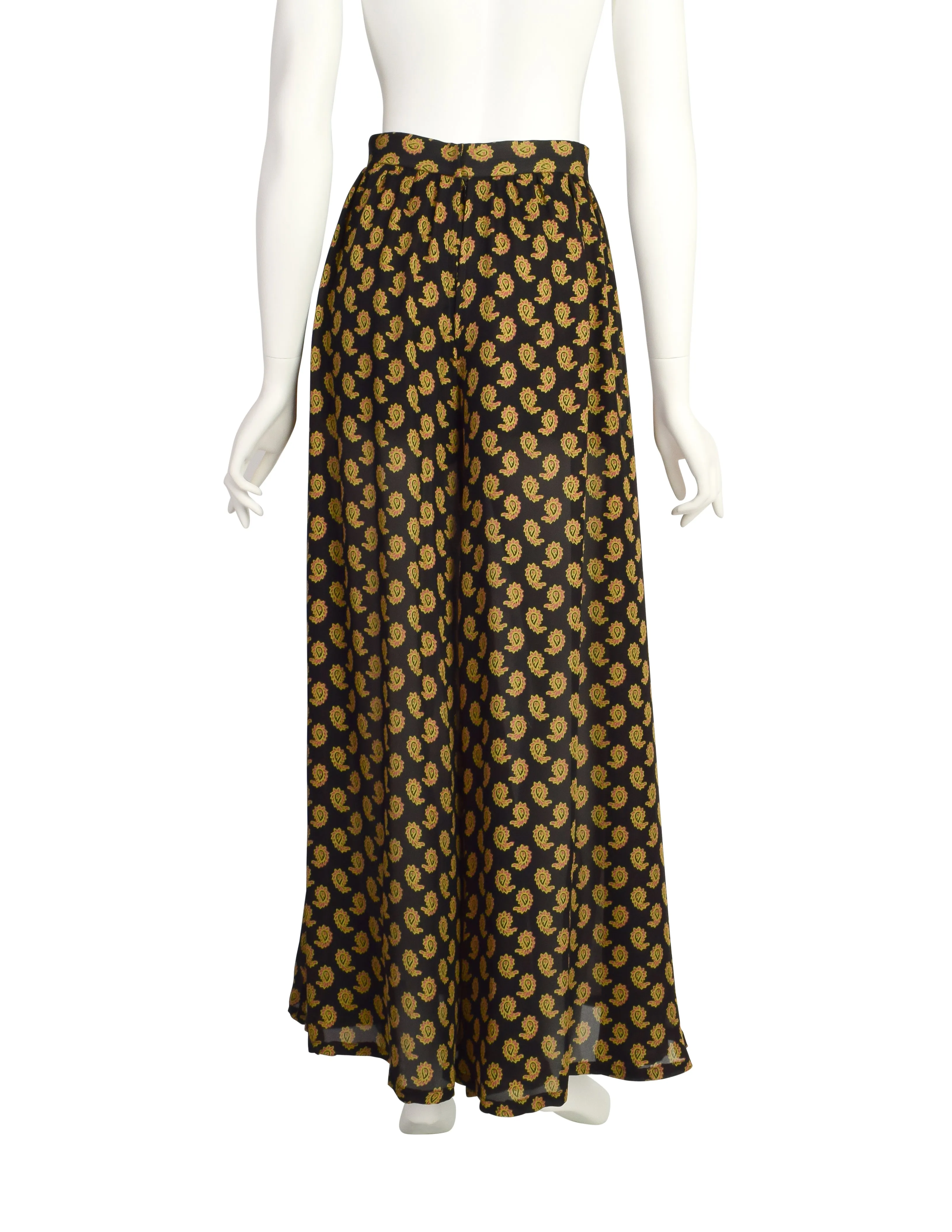 Todd Oldham Vintage 1993 Black Paisley Print Silk Palazzo Pants