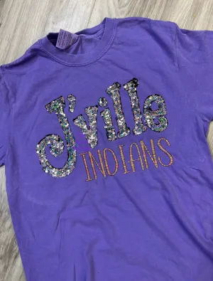 Town and Team Name - Whoville Style - Sequins and Variegated Thread