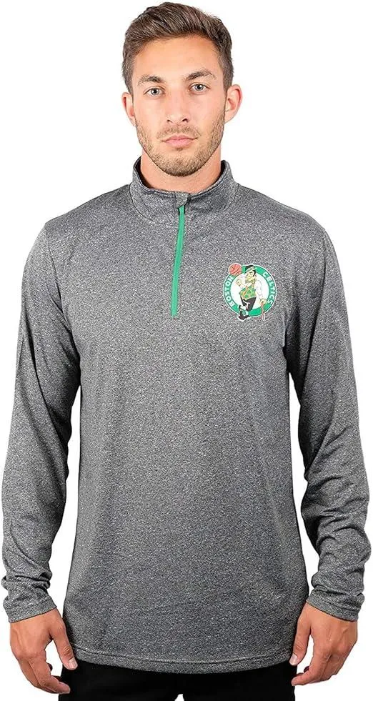 Ultra Game NBA Official Men’s Quarter Zip Long Sleeve Pullover T-Shirt - Unisex Boston Celtics|Boston Celtics