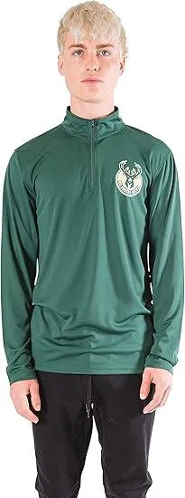 Ultra Game NBA Official Men’s Quarter Zip Long Sleeve Pullover T-Shirt - Unisex Milwaukee Bucks|Milwaukee Bucks