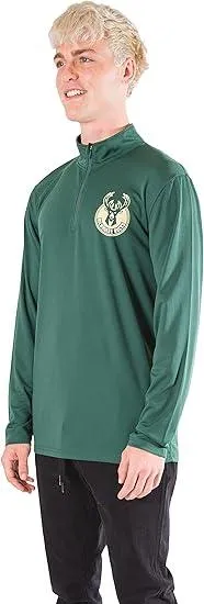 Ultra Game NBA Official Men’s Quarter Zip Long Sleeve Pullover T-Shirt - Unisex Milwaukee Bucks|Milwaukee Bucks