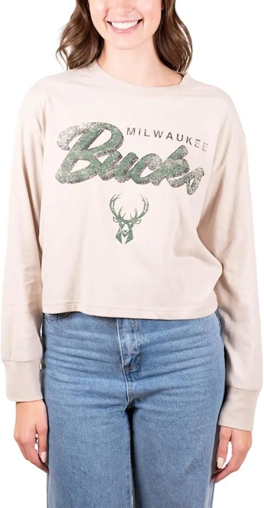 Ultra Game NBA Official Women's Super-Soft Crop Top Shirt, Milwaukee Bucks|Milwaukee Bucks