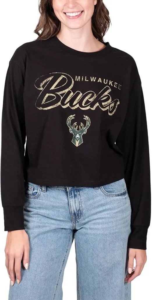 Ultra Game NBA Official Women's Super-Soft Crop Top Shirt, Milwaukee Bucks|Milwaukee Bucks