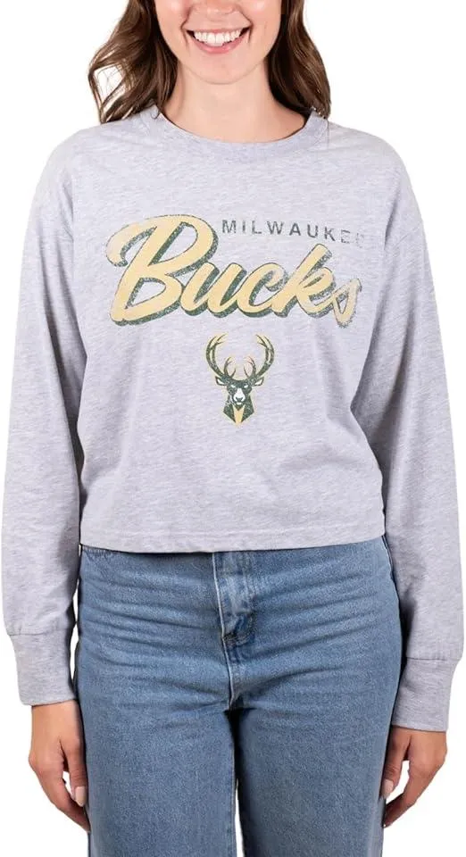 Ultra Game NBA Official Women's Super-Soft Crop Top Shirt, Milwaukee Bucks|Milwaukee Bucks