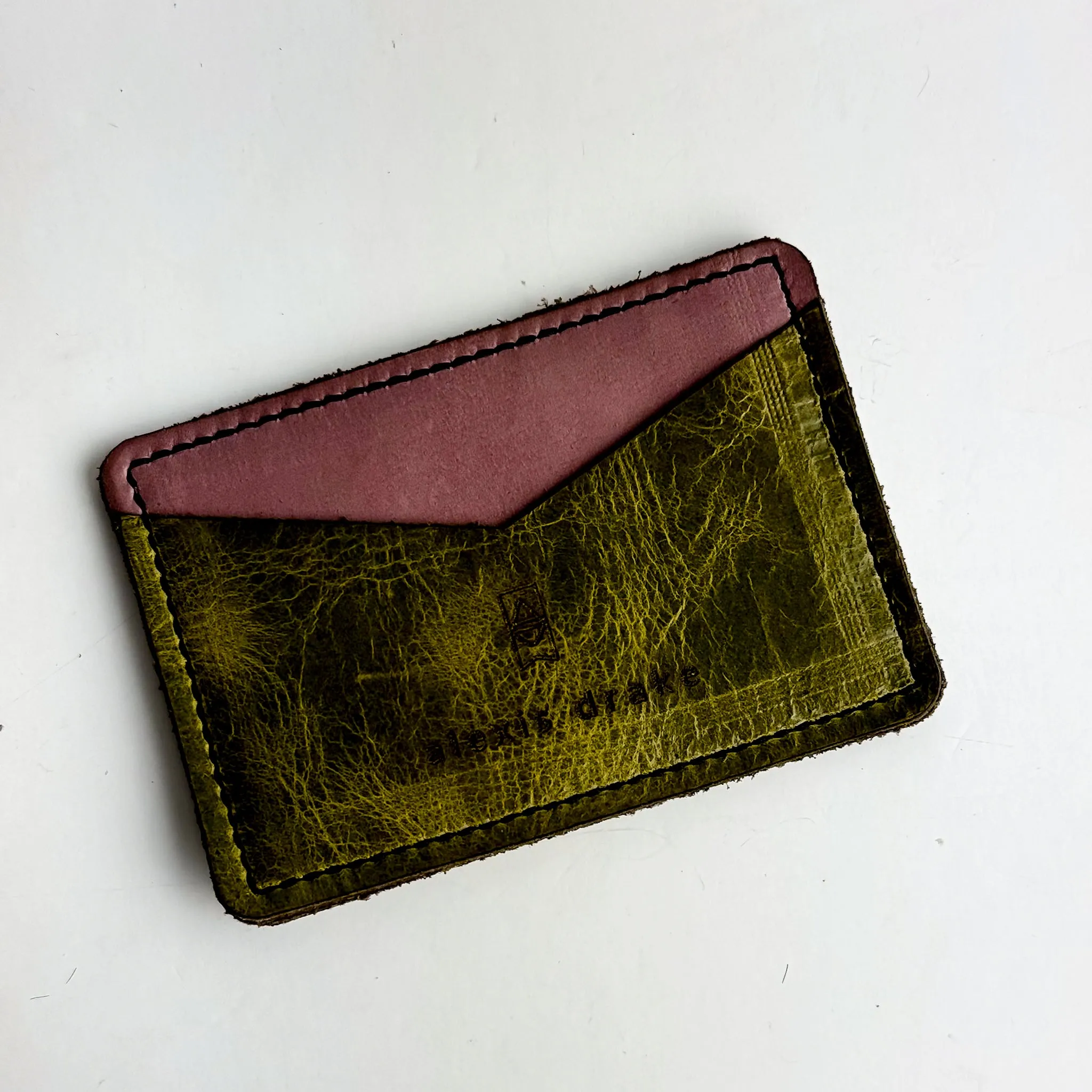 Urban Edge Collection | Card Holder | Distressed Pink Jade   Olive Leaf