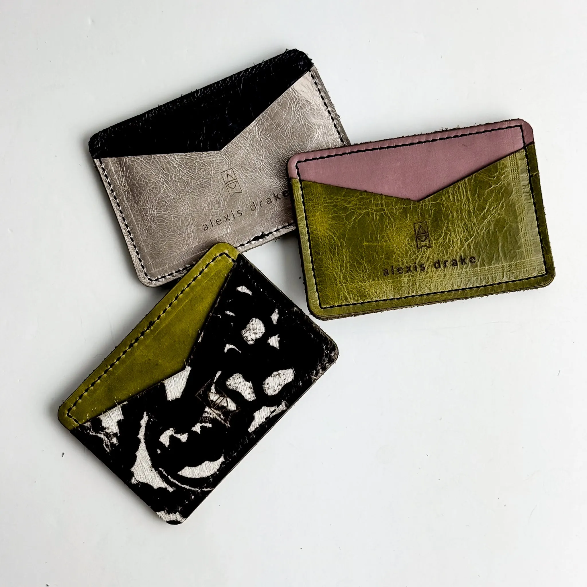 Urban Edge Collection | Card Holder | Distressed Pink Jade   Olive Leaf