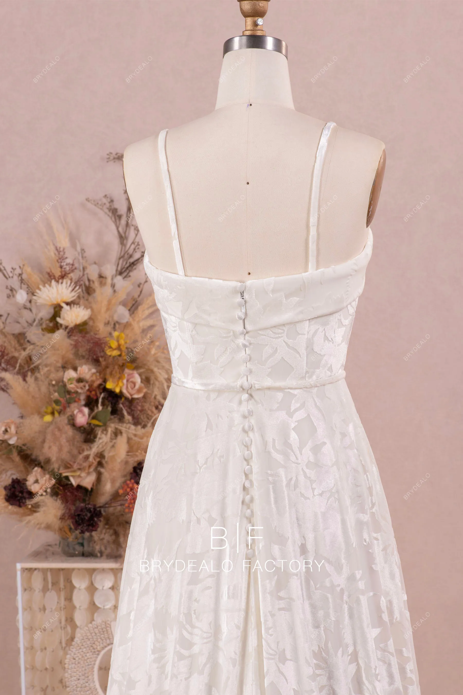 Vintage Burnout Velvet Spaghetti Straps Casual Boho Bridal Dress