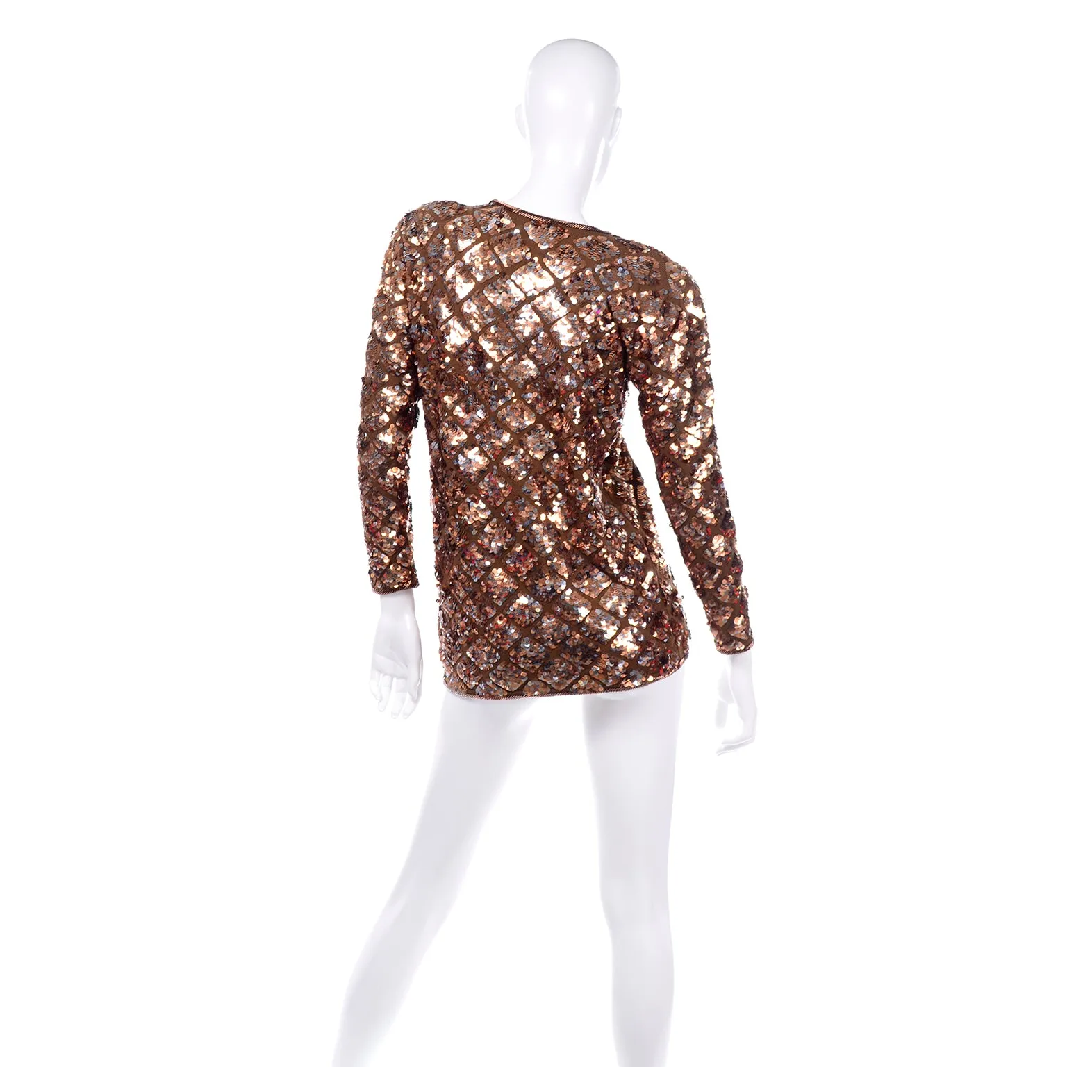 Vintage Copper Sequins Beaded Knit Pullover Sweater Top