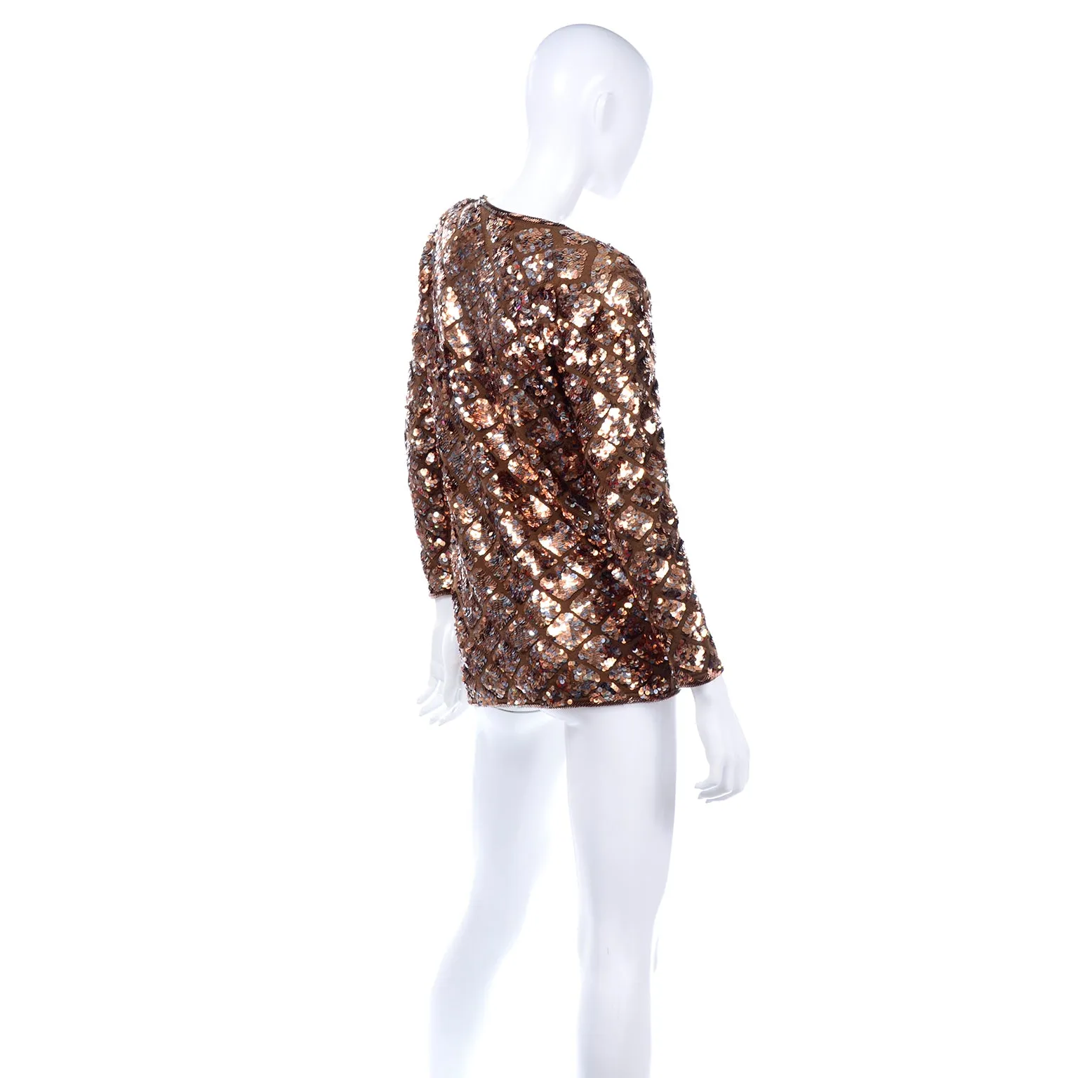 Vintage Copper Sequins Beaded Knit Pullover Sweater Top