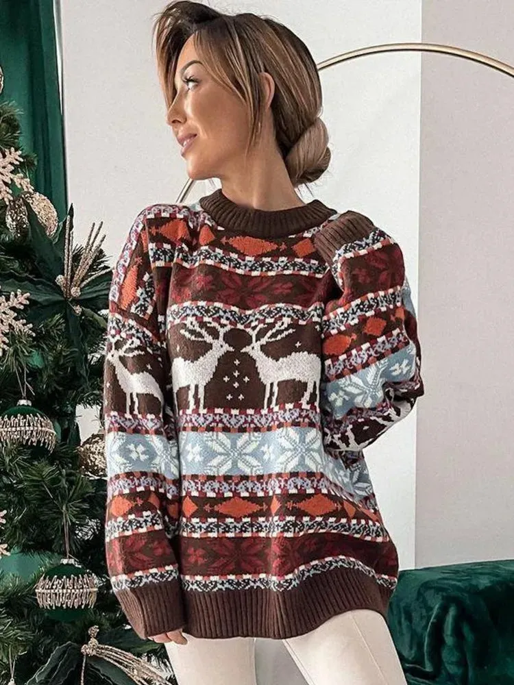 Wenkouban-Christmas Thanksgiving outfits_Casual Long Sleeve Knitted Pullover Basic Jersey Fashion Christmas Sweater