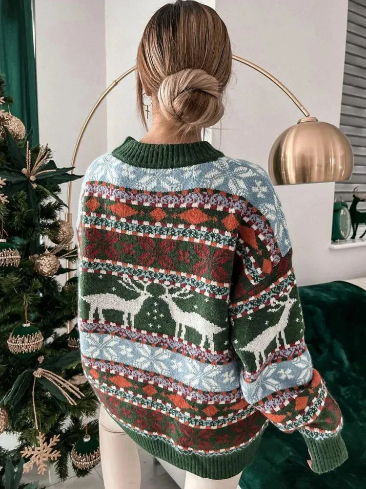 Wenkouban-Christmas Thanksgiving outfits_Casual Long Sleeve Knitted Pullover Basic Jersey Fashion Christmas Sweater