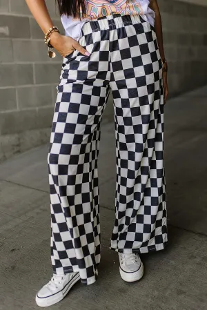 Women 2-Tone Checked Print High Waist Wide Leg Pants