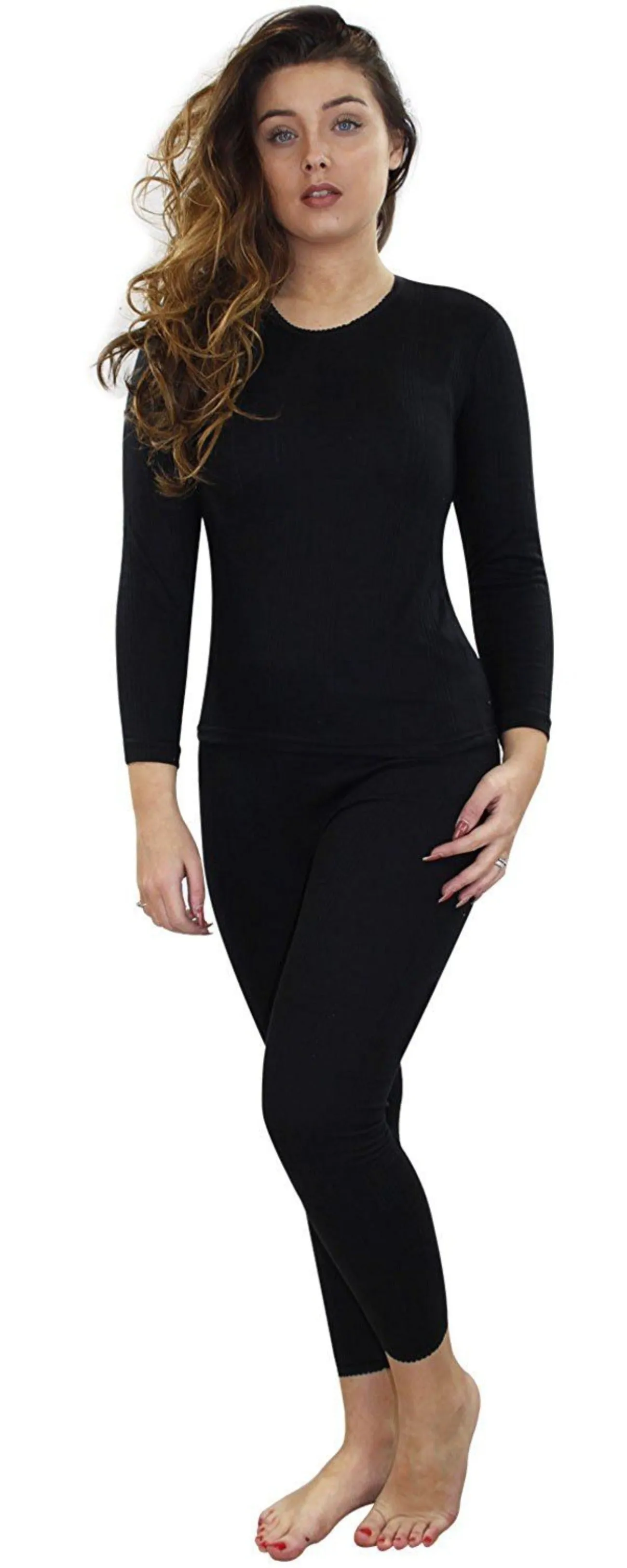 Women Long Sleeve Black Thermal Set