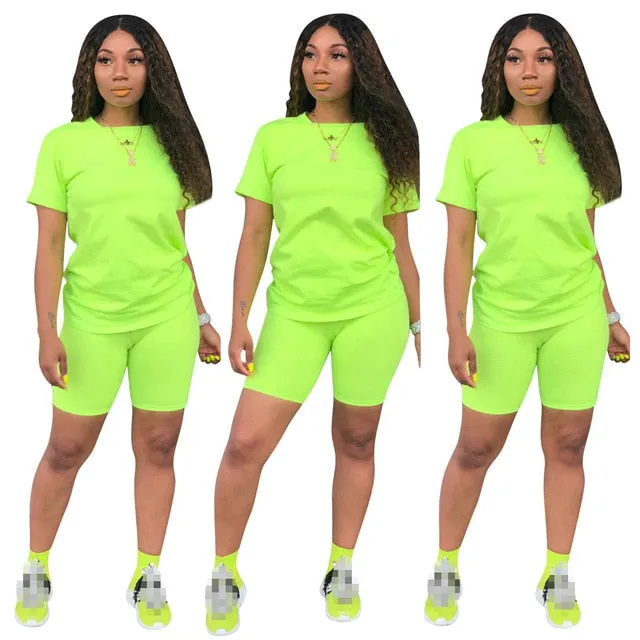 Women two piece set summer o-neck crop top shorts 2 piece set for women two pieces sets tops shorts summer women' suit