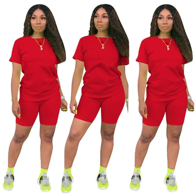 Women two piece set summer o-neck crop top shorts 2 piece set for women two pieces sets tops shorts summer women' suit