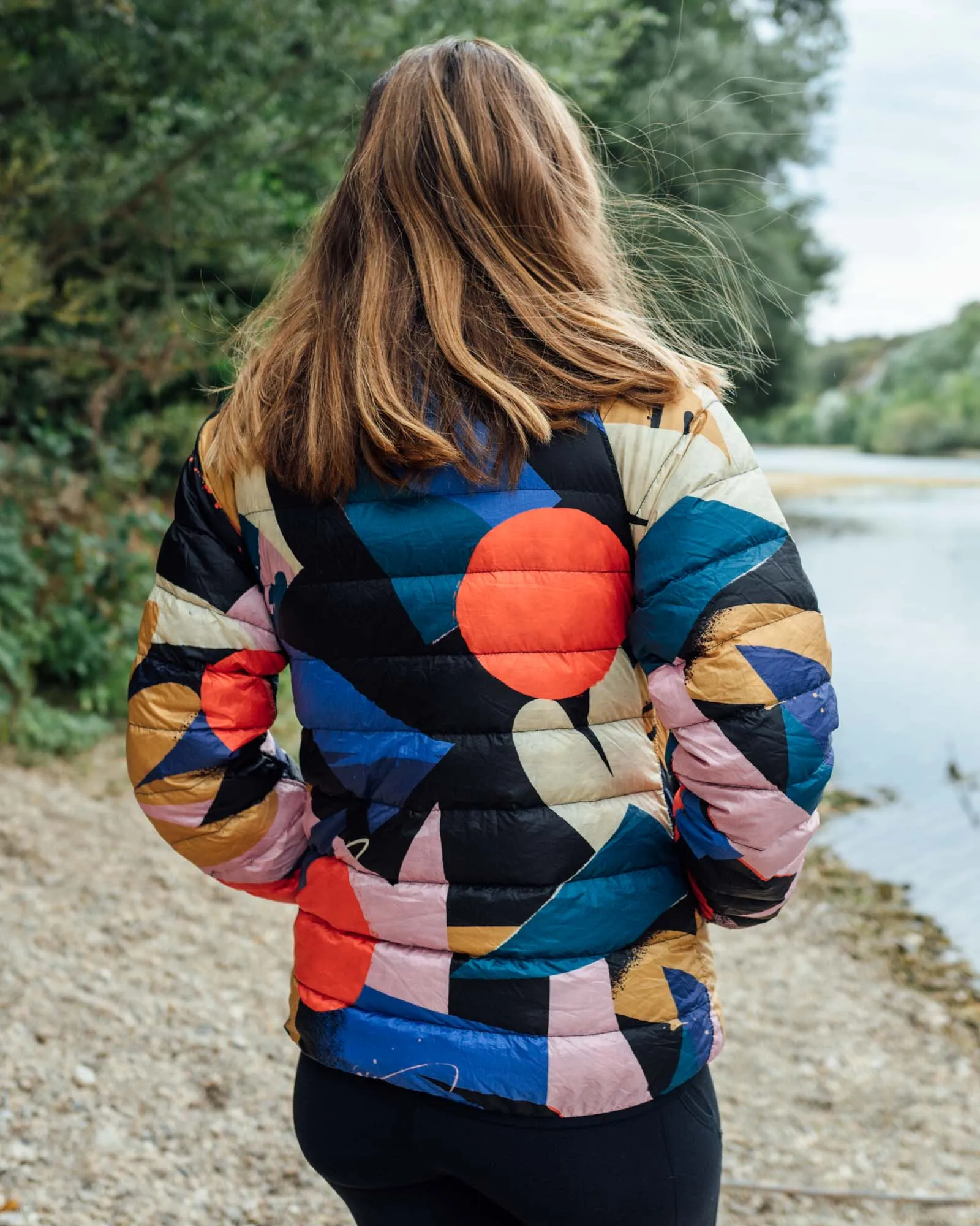 Women's Reversible Lightweight Puffer Jacket, Mixed Print & Black