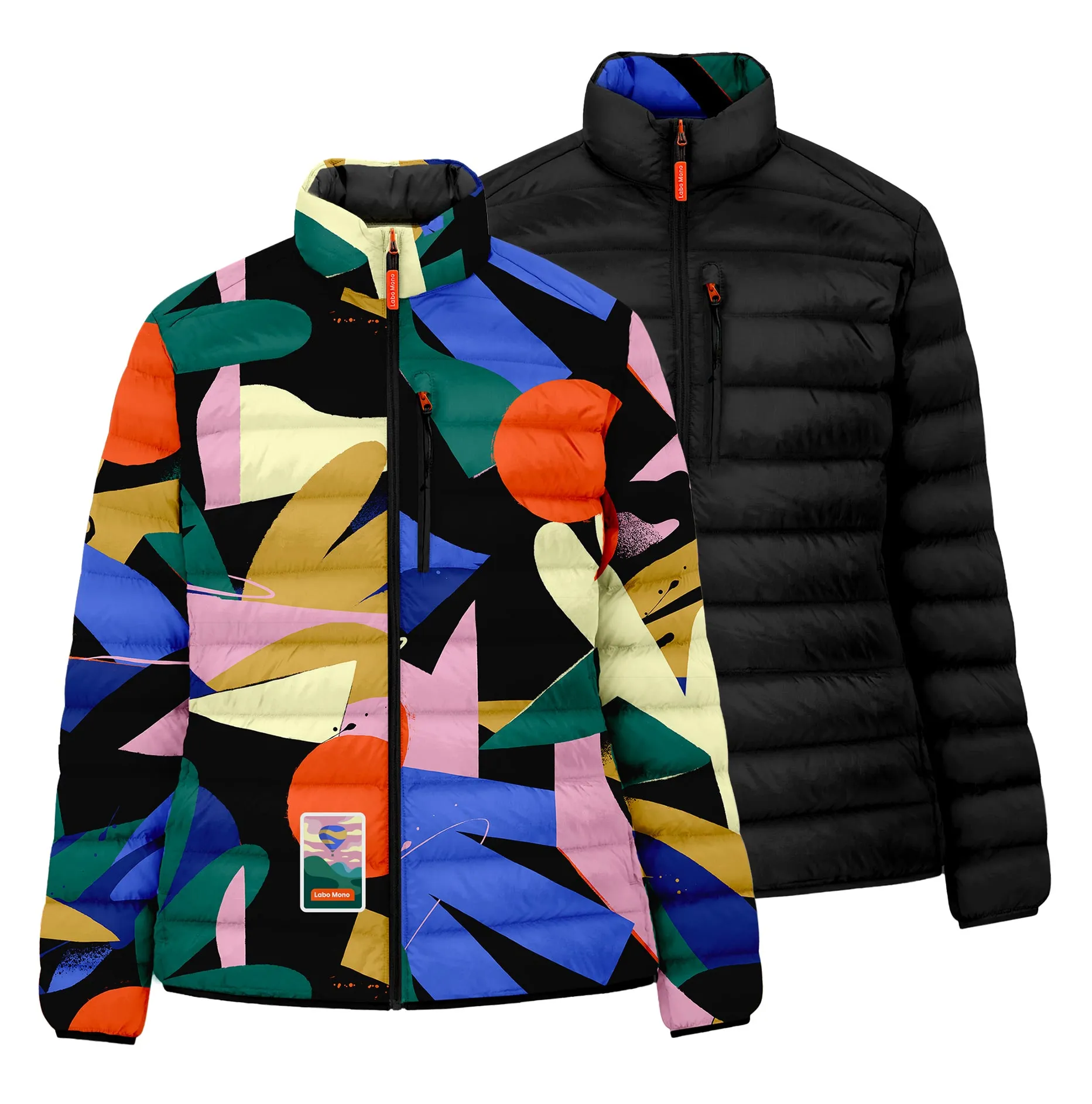 Women's Reversible Lightweight Puffer Jacket, Mixed Print & Black