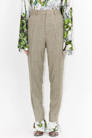 Wool and Print Silk Hem Long Pants