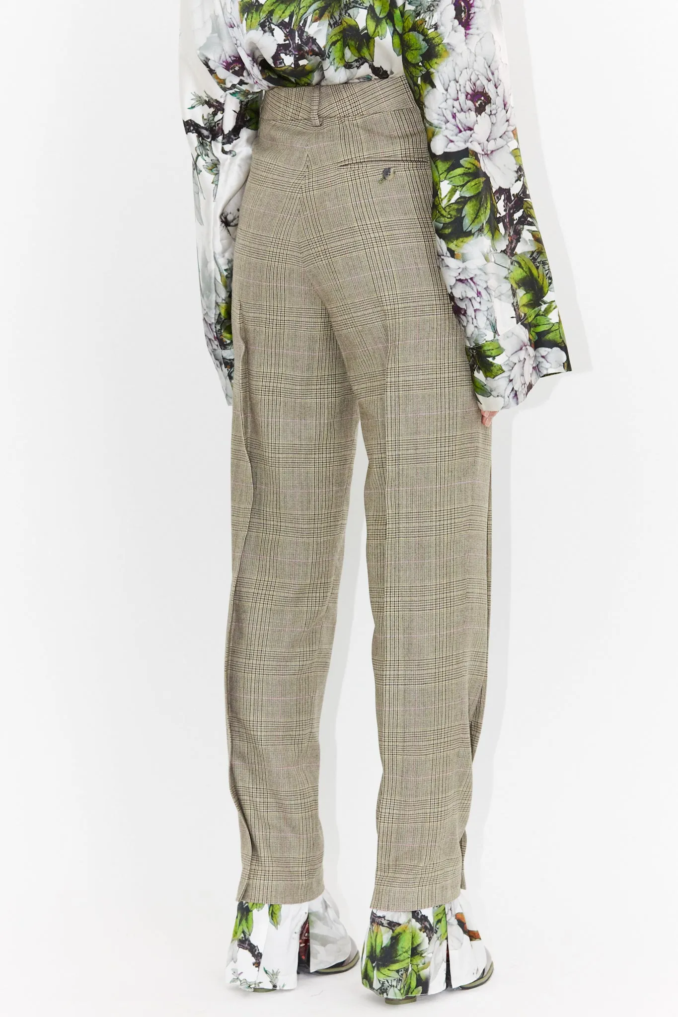 Wool and Print Silk Hem Long Pants