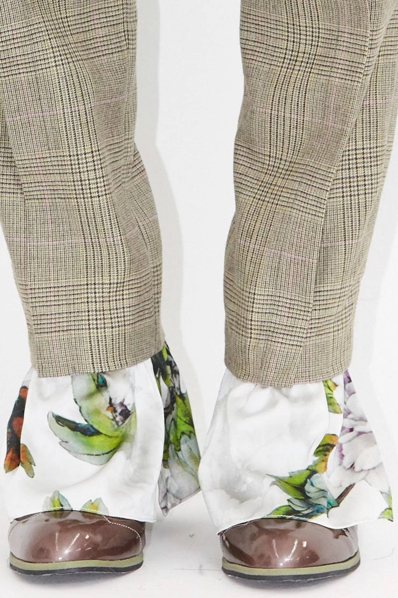 Wool and Print Silk Hem Long Pants