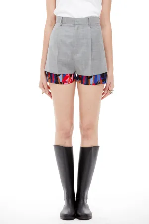 Wool and Silk Graphic Printed Light Grey Shorts