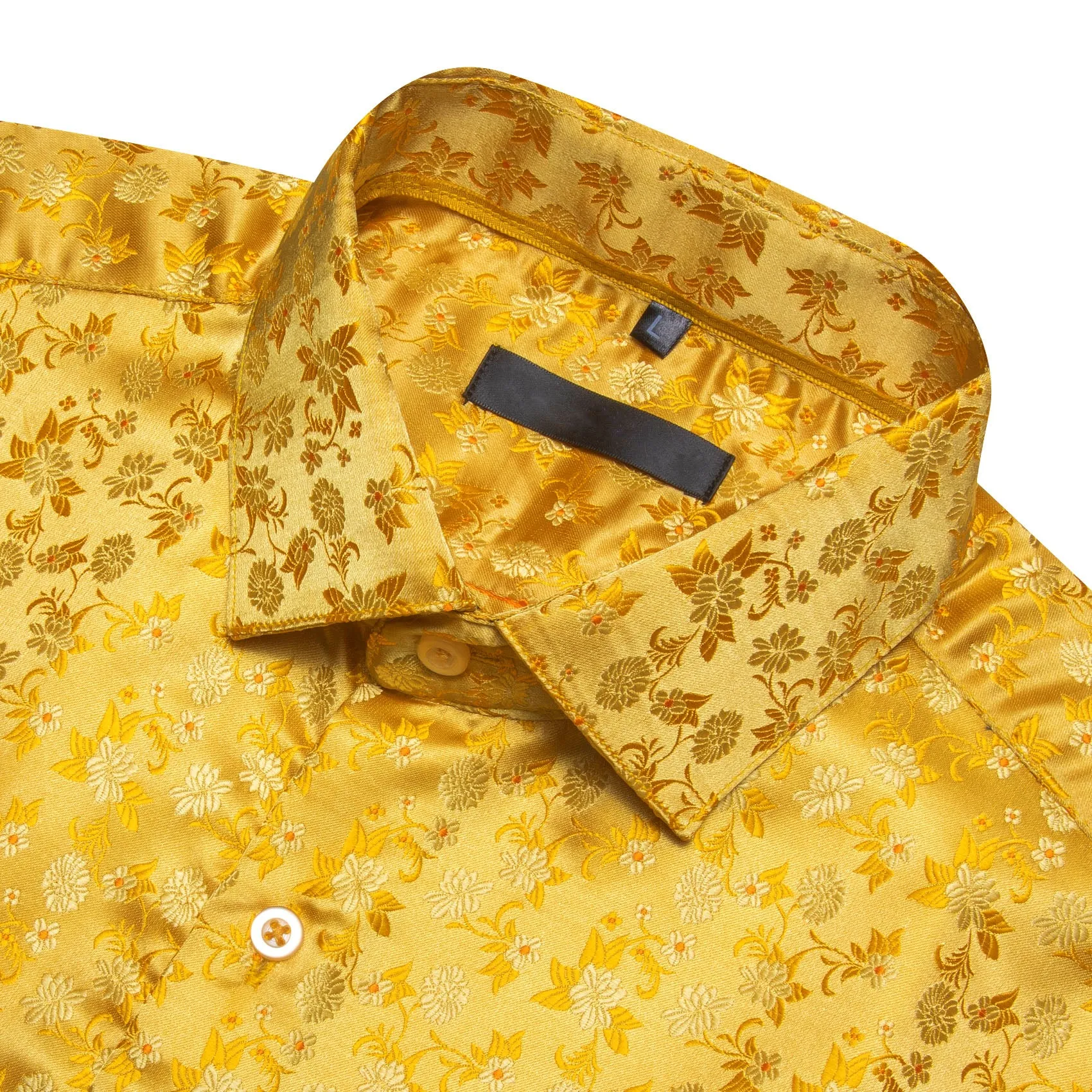 Yellow Floral Silk Men's Long Sleeve Shirt