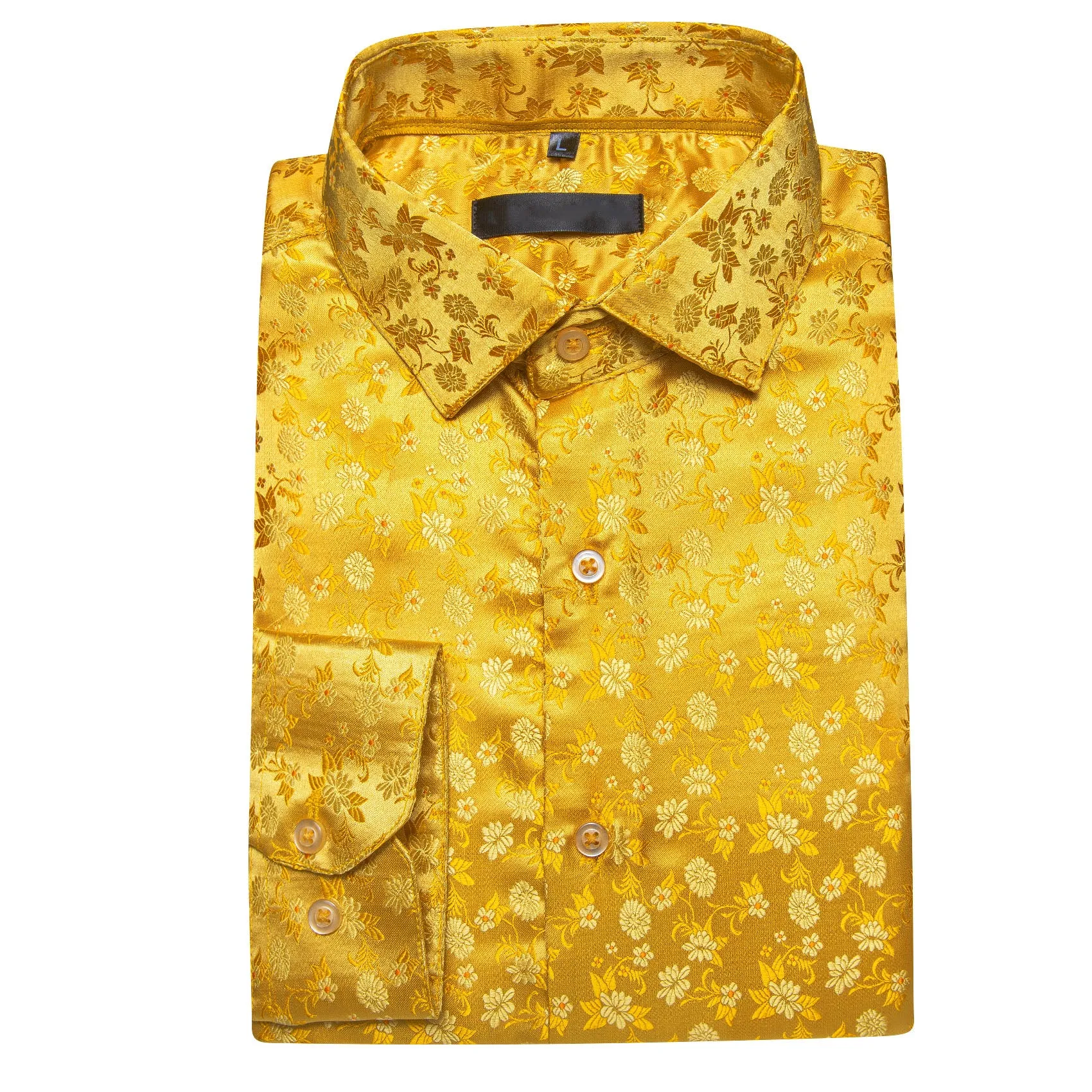 Yellow Floral Silk Men's Long Sleeve Shirt