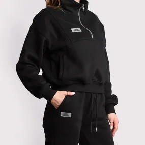 Yesmine Fleece Half Zip Jumper - Black