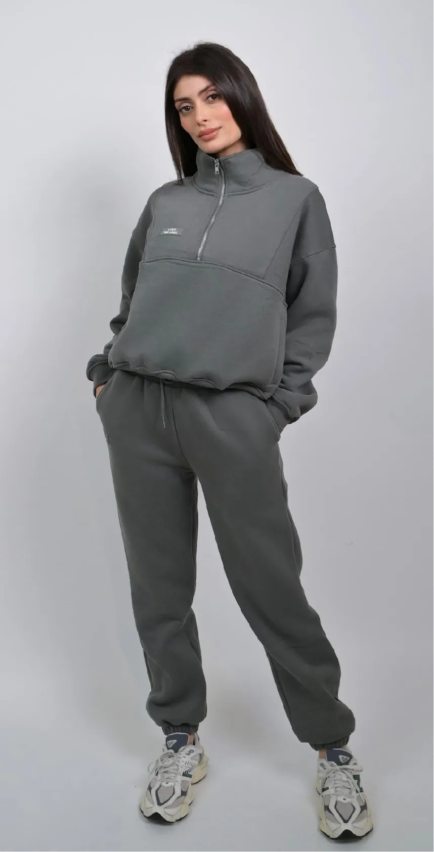 Yesmine Fleece Half Zip Jumper - Military Grey