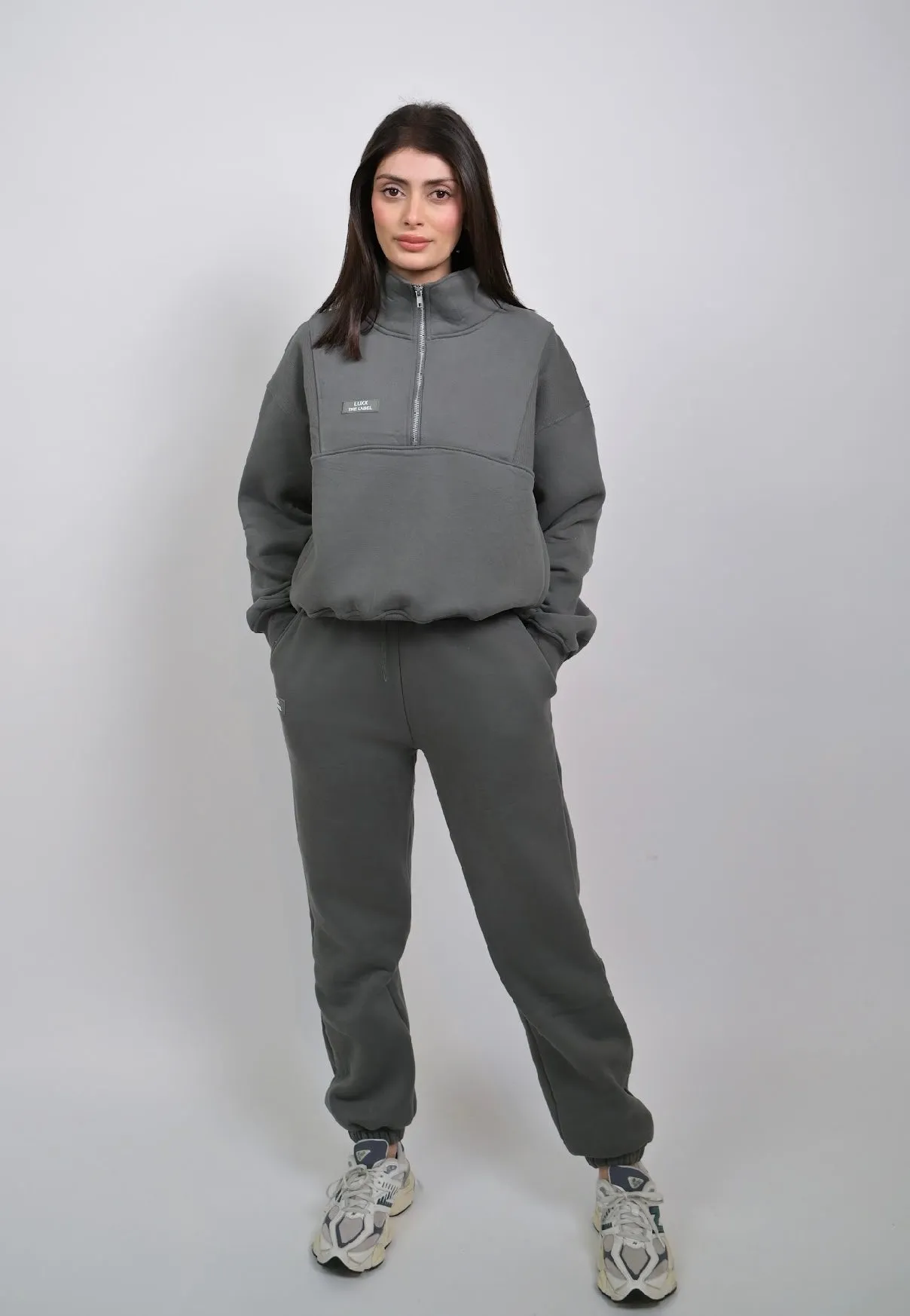 Yesmine Fleece Half Zip Jumper - Military Grey