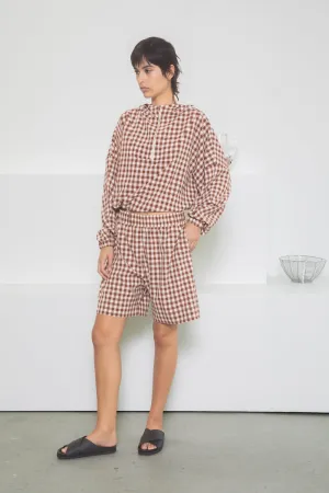 Zip Hooded Pullover - Sienna / Ecru Gingham