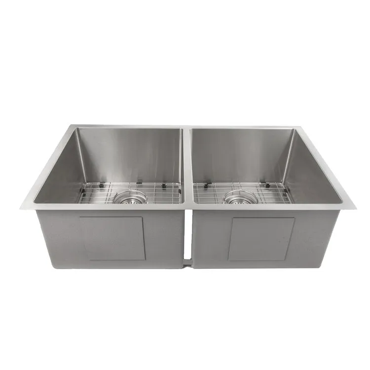 ZLINE Anton 33 in. Undermount Double Bowl Stainless Steel Kitchen Sink with Bottom Grid (SR50D-33)