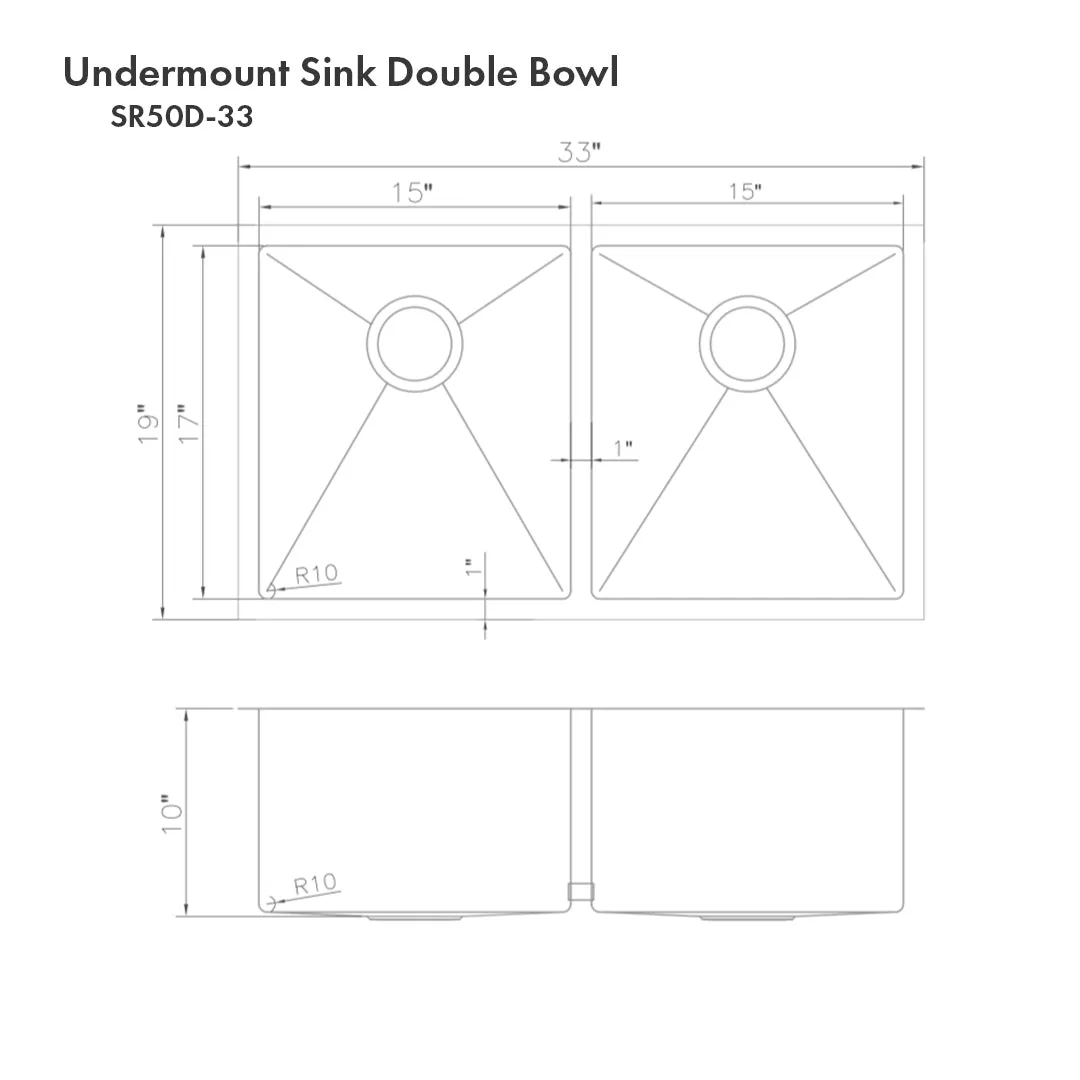 ZLINE Anton 33 in. Undermount Double Bowl Stainless Steel Kitchen Sink with Bottom Grid (SR50D-33)