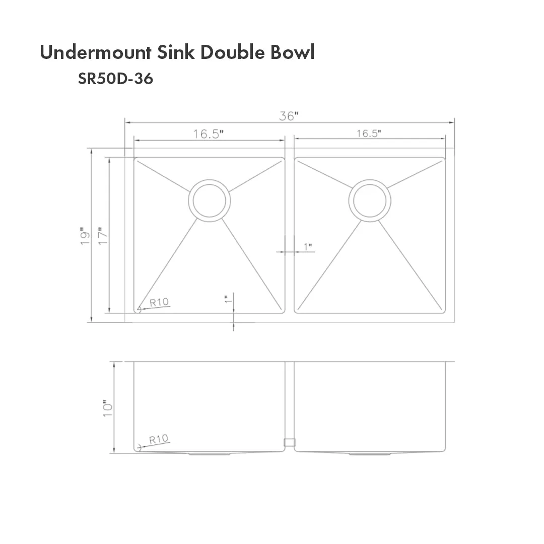 ZLINE Anton 36 in. Undermount Double Bowl Stainless Steel Kitchen Sink with Bottom Grid (SR50D-36)